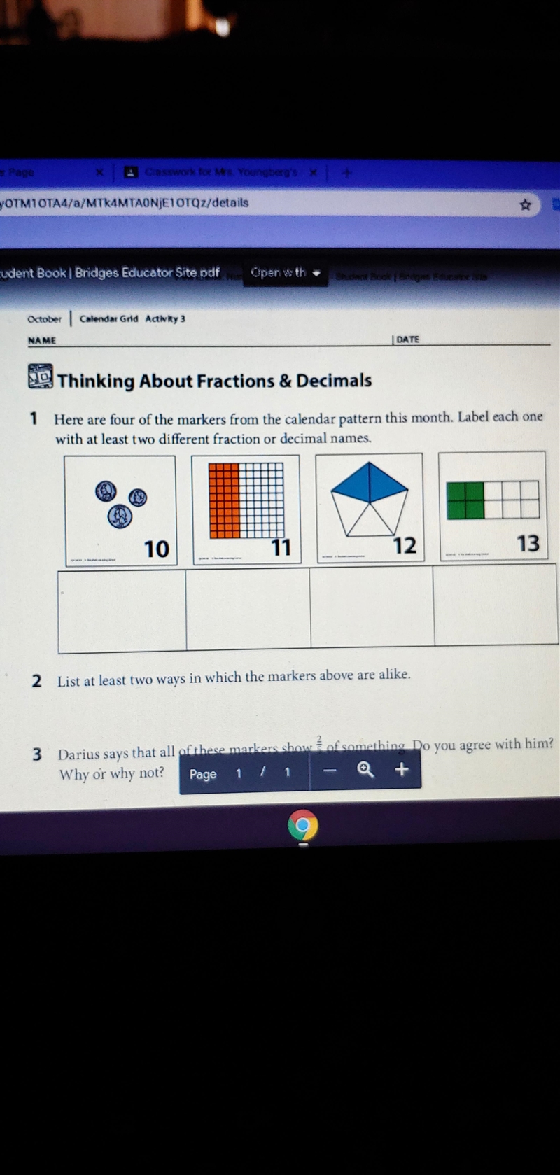 Thinking About Fractions & Decimals 1 Here are four of the markers from the calendar-example-1