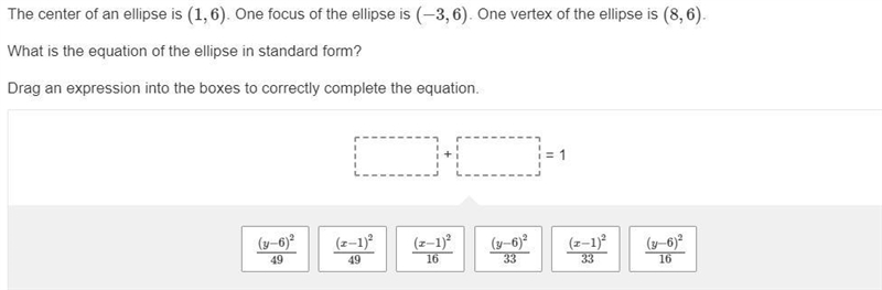 What is the equation of the ellipse in standard form?-example-1