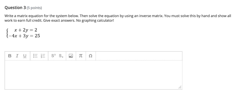 Write a matrix equation for the system below. Then solve the equation by using an-example-1