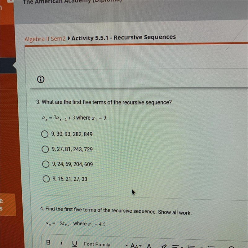 What are the first five terms of the recursive sequence?-example-1