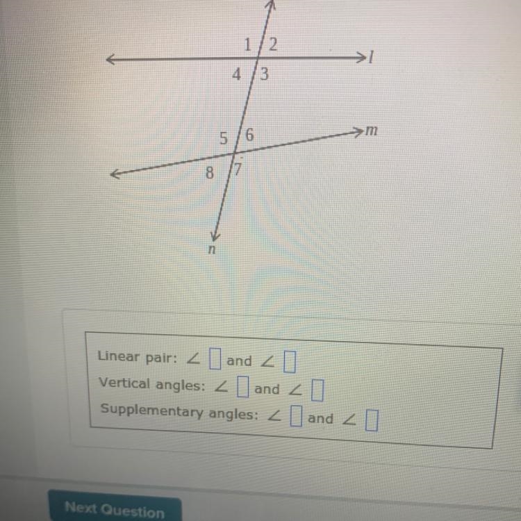 For the figures below, give the following.(A) one pair of angles that form a linear-example-1