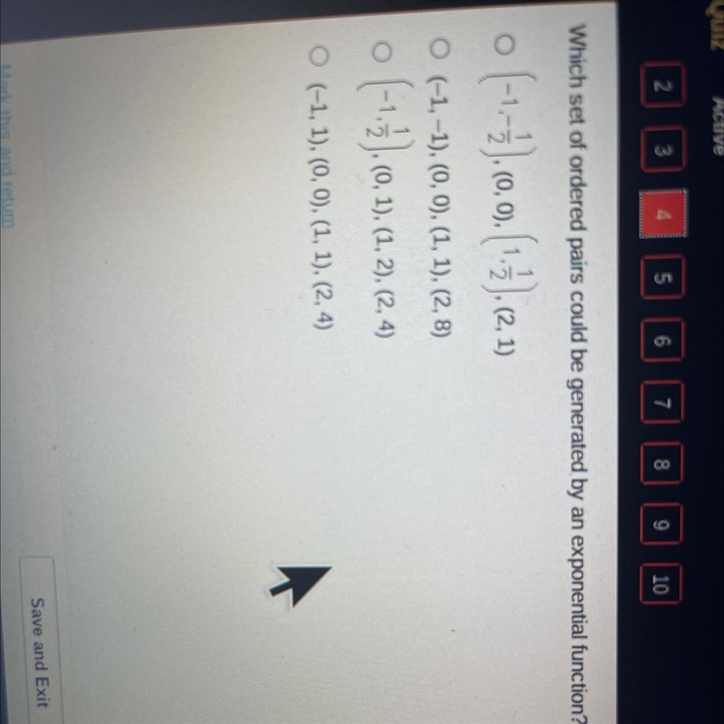 5€2345678910Which set of ordered pairs could be generated by an exponential function-example-1