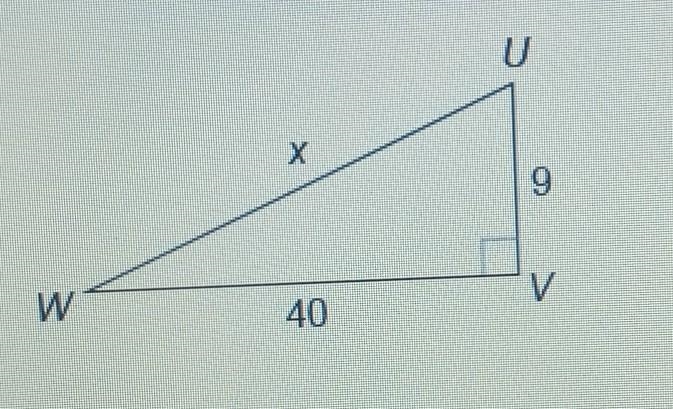 What is the length of the hypotenuse of right ∆UVW shown?A. 99 B. 4√105 C.41 D. 42-example-1