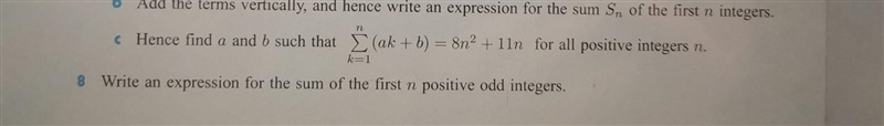 Find a and b such that n ∑（ak+b）=8n×n+11n k=1​-example-1