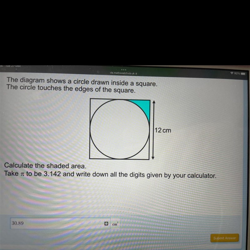 The diagram shows a circle drawn inside a square. The circle touches the edges of-example-1