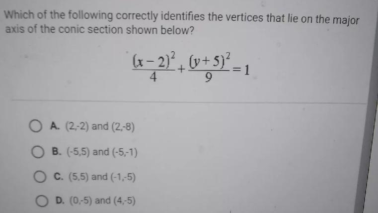 Which of the following correctly identifies the vertices that lie on the major axis-example-1