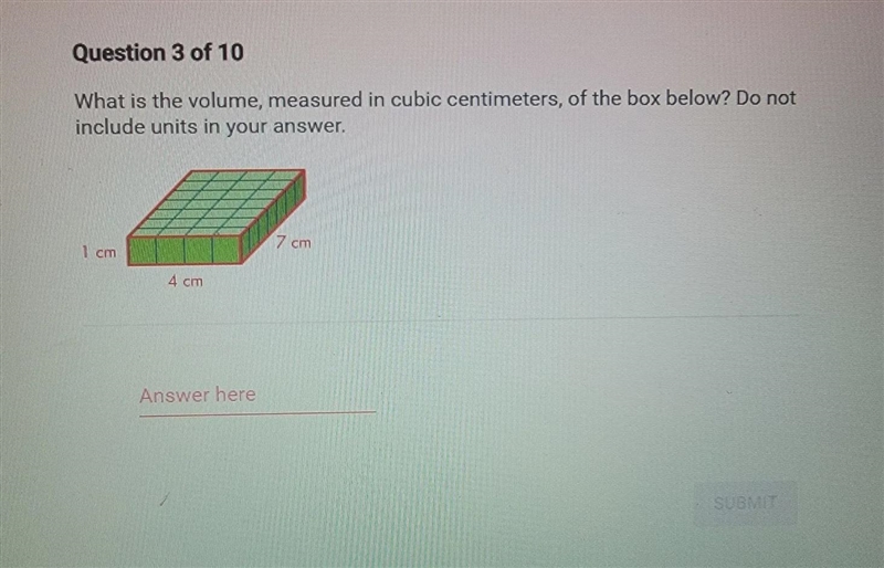 What is the volume measured in cubic centimeters of box below?-example-1