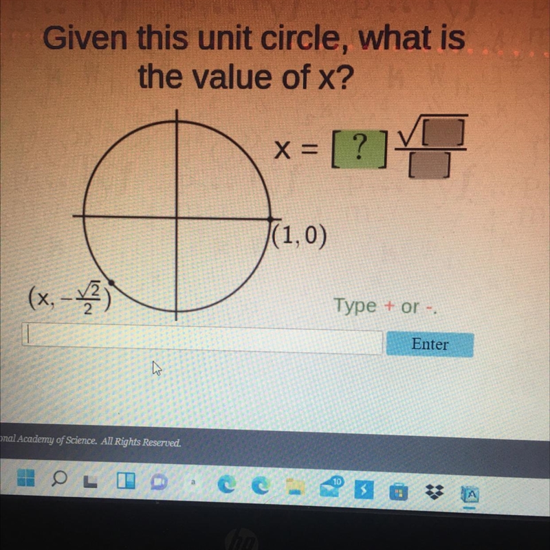 Given the unit circle what is the value of x-example-1