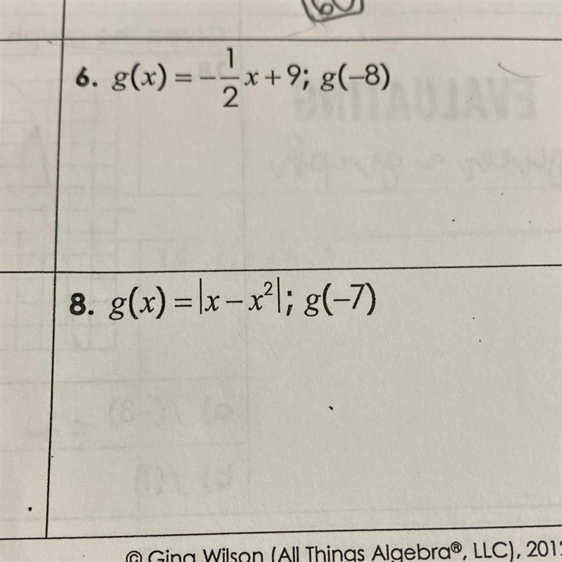 Evaluate each function for the given value-example-1