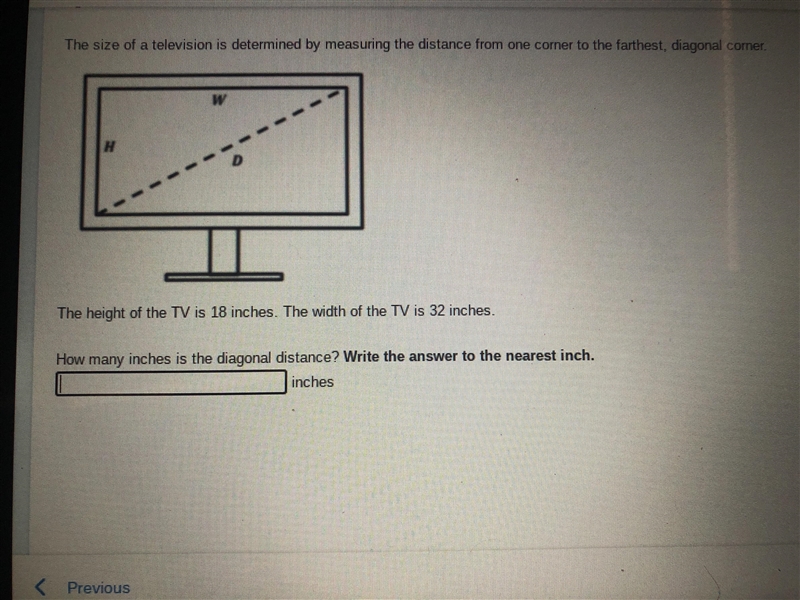 How many inches is the diagonal distance.? WRITE THE ANSWER TO THE NEAREST INCH-example-1