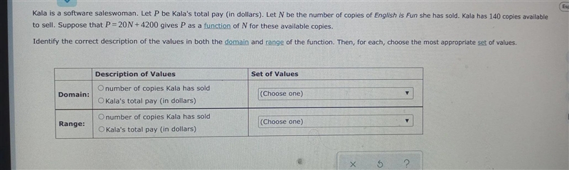 Kala is a software saleswoman. Let P be Kala's total pay (in dollars). Let N be the-example-1