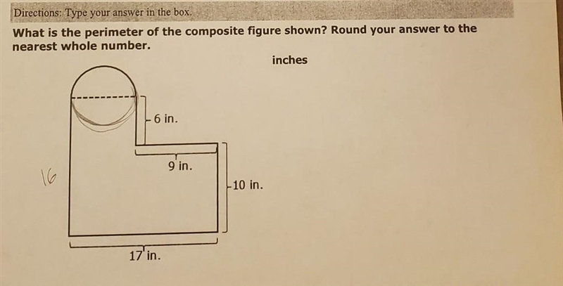 Can you help me find the perimeter,area of this composite figure? Thanks :)))-example-1