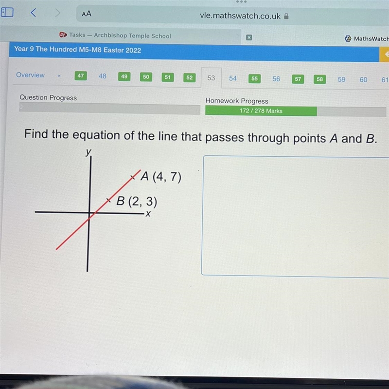 Find the equation of the line that passes through point a and b-example-1