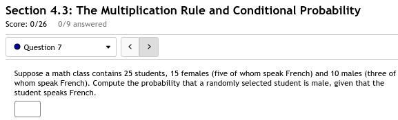 7. Suppose a math class contains 25 students, 15 females (five of whom speak French-example-1