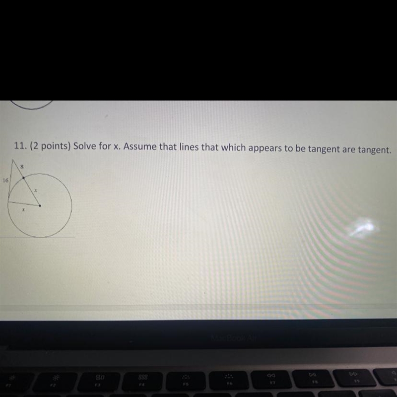 Solve for x. Assume that lines that which appears to be tangent are tangent. This-example-1