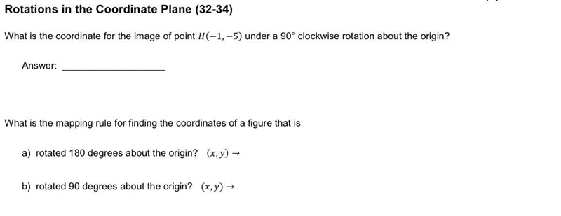 What is the coordinate for the image of point H(-1,-5) under a 90 degree clockwise-example-1