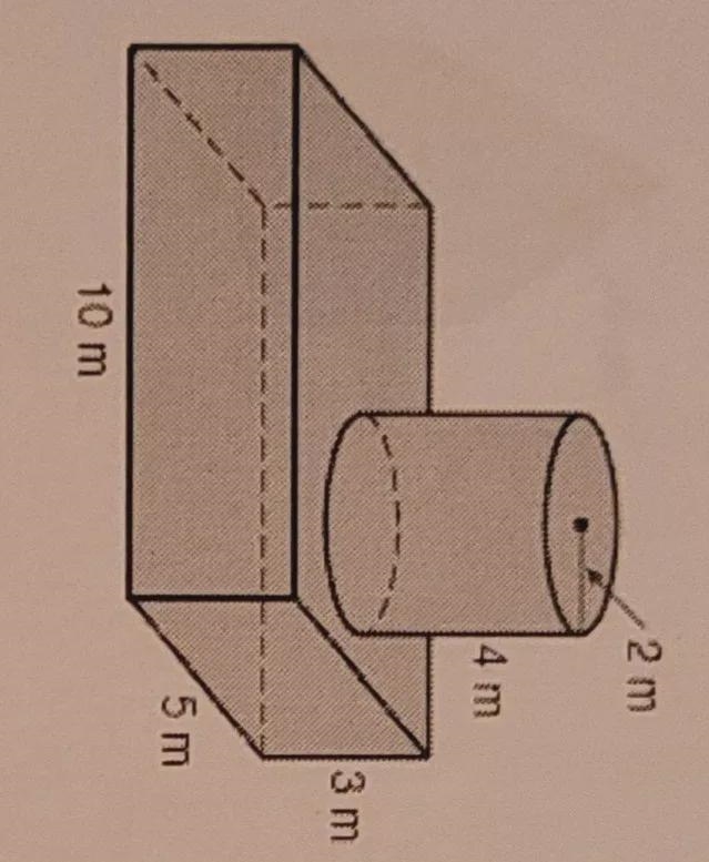 A cylinder sits on top of the rectangular prism. What is the combined volume? (use-example-1