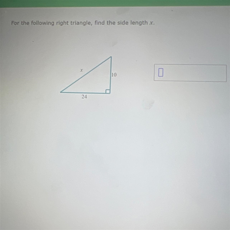 For the following right triangle, find the side length x-example-1