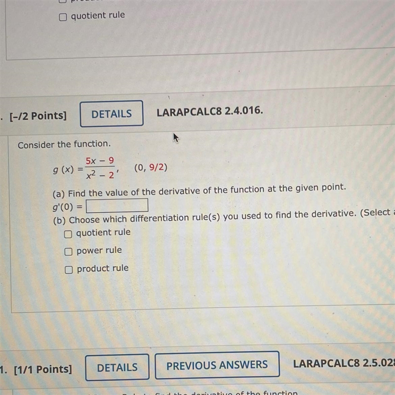 Consider the function.SX-9(0, 9/2)(a) Find the value of the derivative of the function-example-1