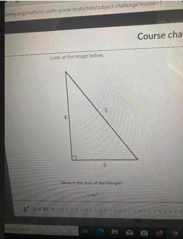 Look at the image below.7,120Course se54.Course che3What is the area of the triangle-example-1