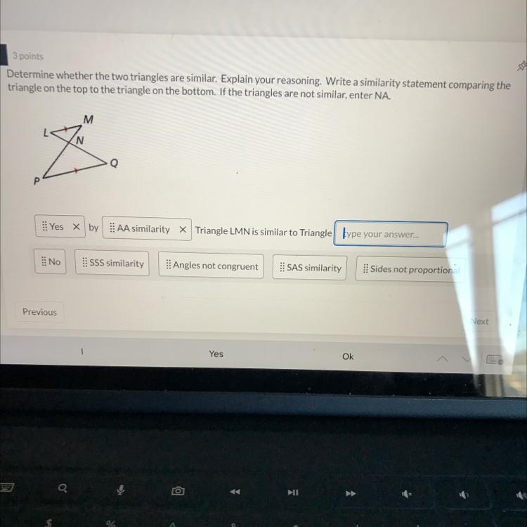 Triangle LMN is similar to Triangle If you the answer is PQN then it is wrong-example-1