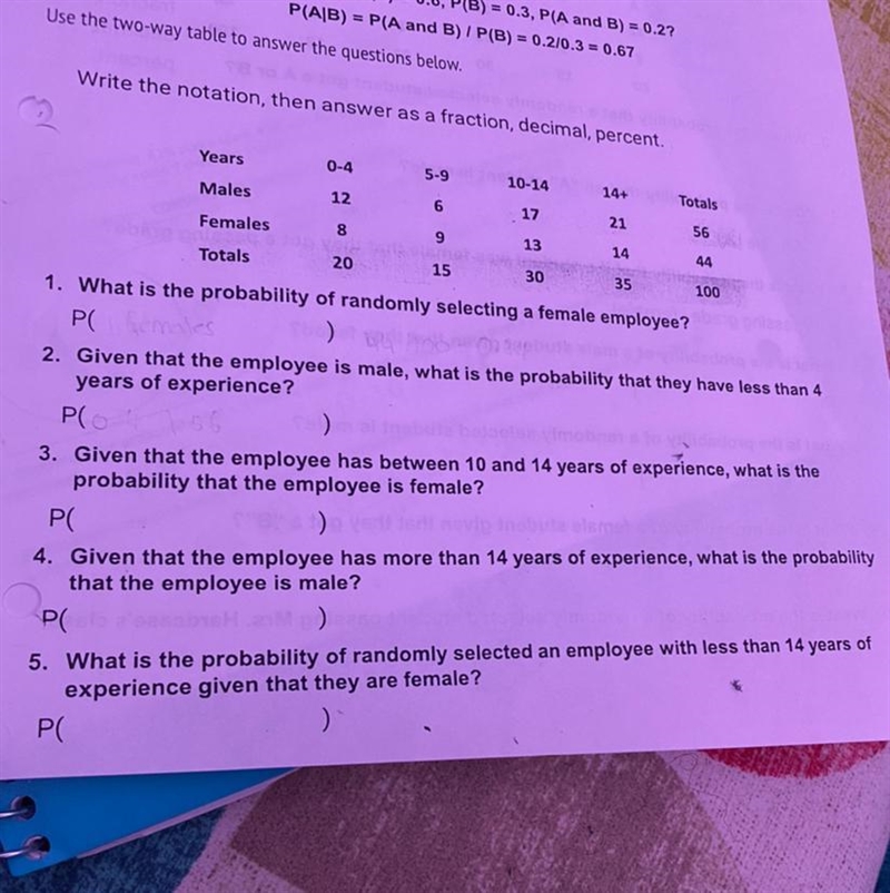 Write the notation, then answer as a fraction, decimal, percent.5-910-1414+YearsTotals-example-1