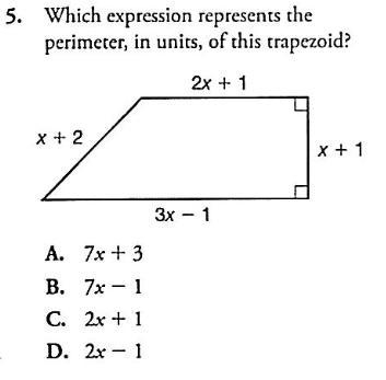 Which expression represents the perimeter, in units, of this trapezoid? (45 points-example-1