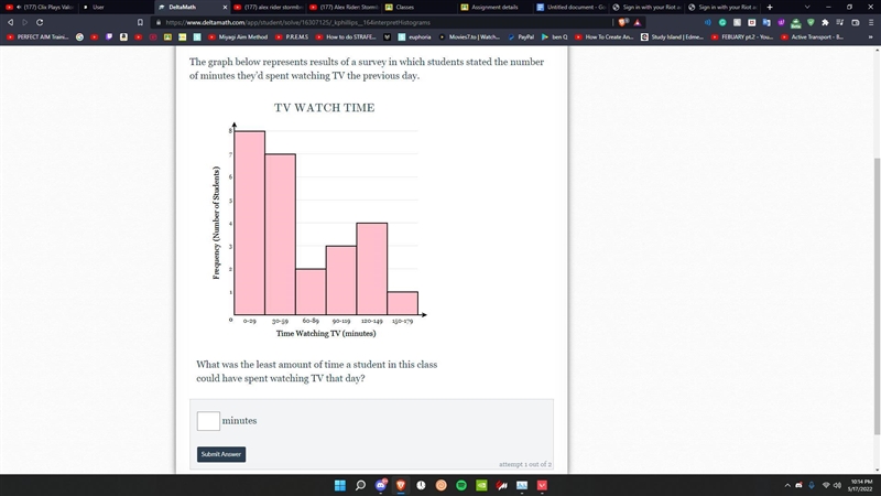 The graph below represents results of a survey in which students stated the number-example-1