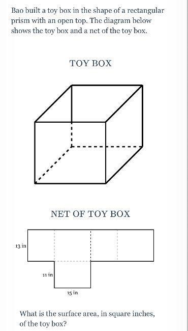 Bao built a toy box in the shape of a rectangular prism with an open top. The diagram-example-2