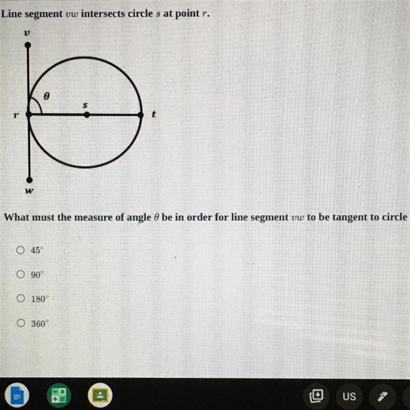 line segment VM intersects circle S at point R what must the measure of angle o be-example-1