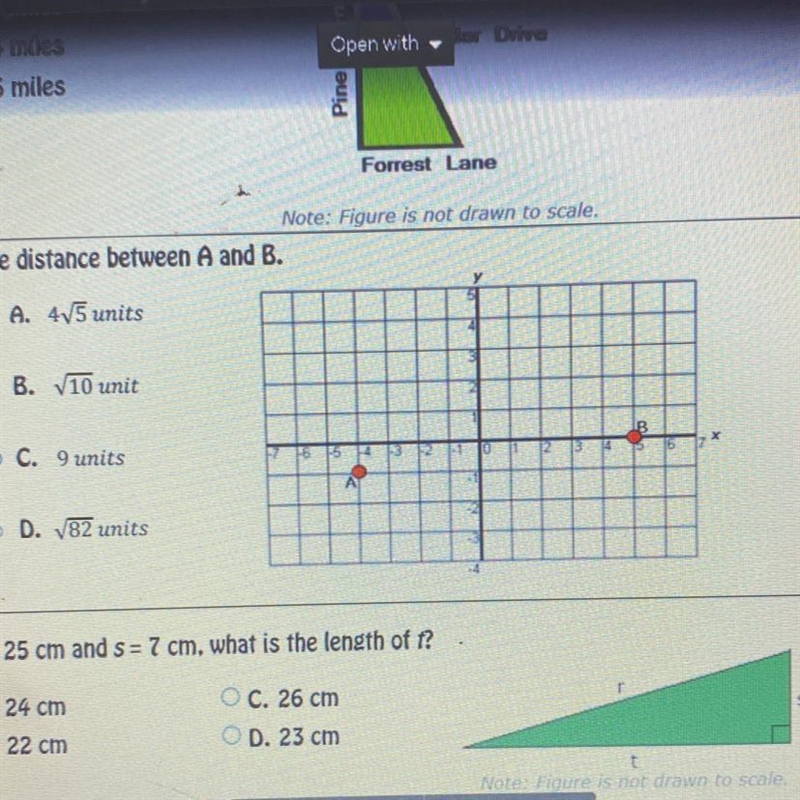 Find the distance between A and B.A. 4V5 unitsB. 10 unitC. 9 unitsD. 782 units-example-1