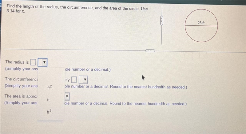 I need more explains for radius and circumference and area of circle-example-1