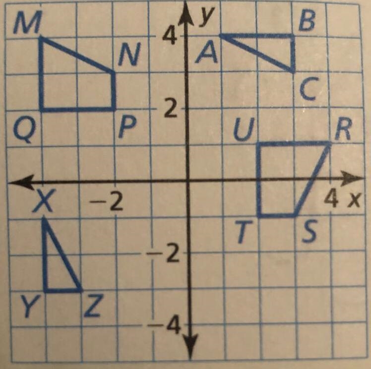 17. Identify any congruent figures in the coordinate plane at the right . Explain-example-1