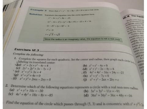 the Since the radius is an imaginary value, the equation is not a real circle, Complete-example-1