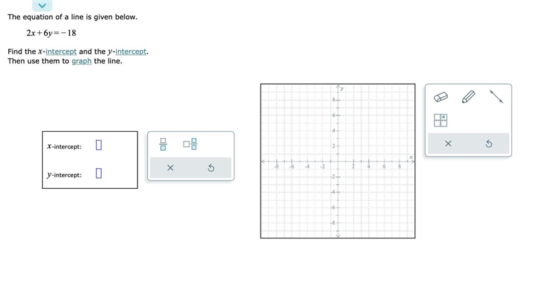 The equation of a line is given below.Find the x-intercept and the y-intercept.Then-example-1