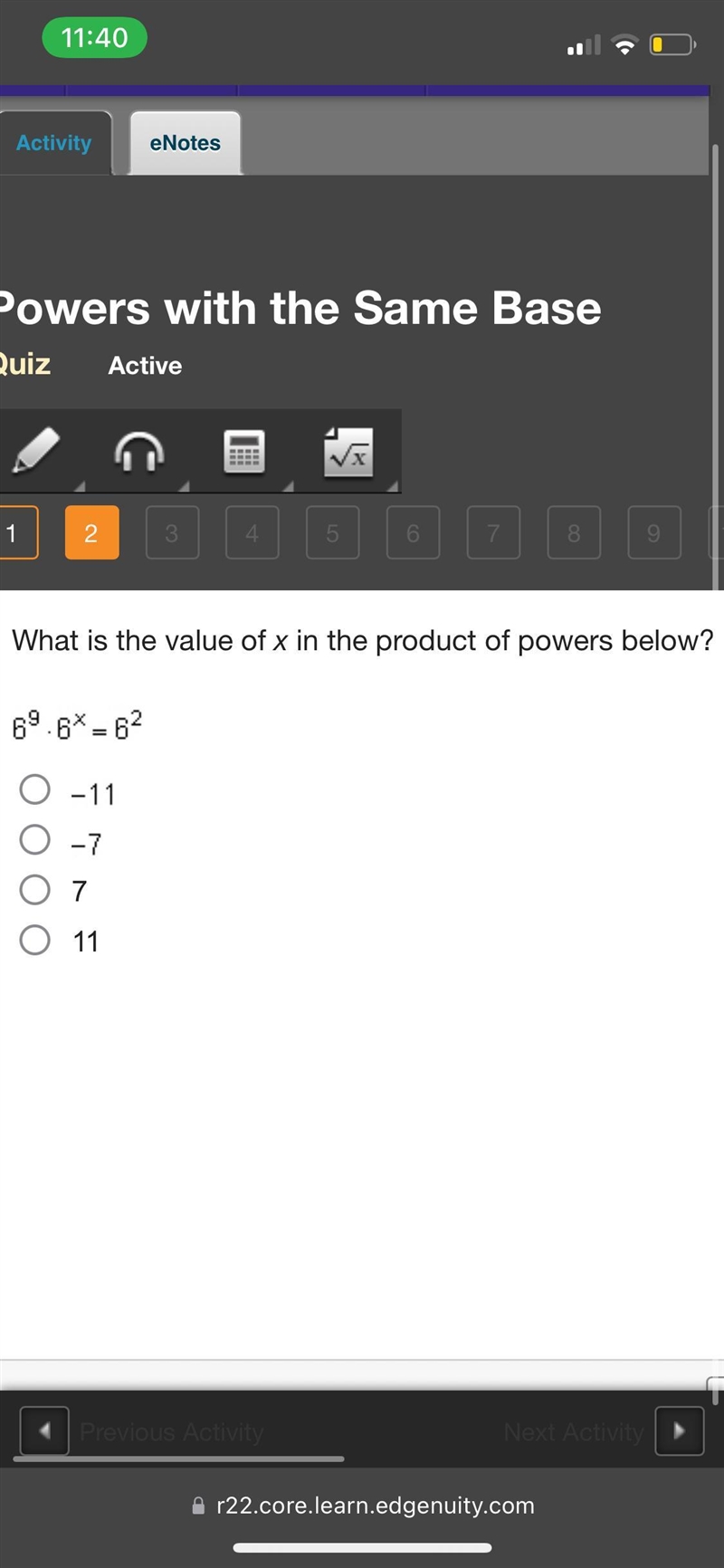 What is the value of x in the product of powers below?6 Superscript 9 times 6 Superscript-example-1