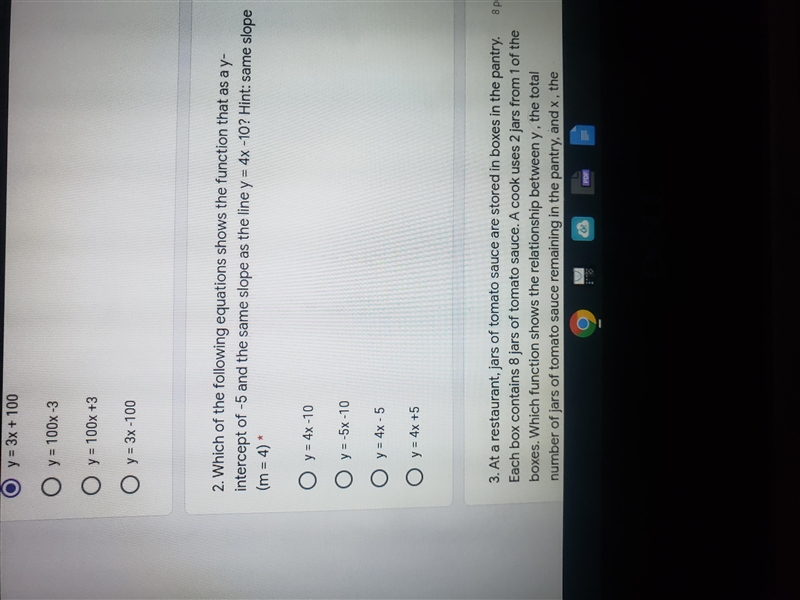 Which of the following equations shows the function that as a y- intercept of -5 and-example-1