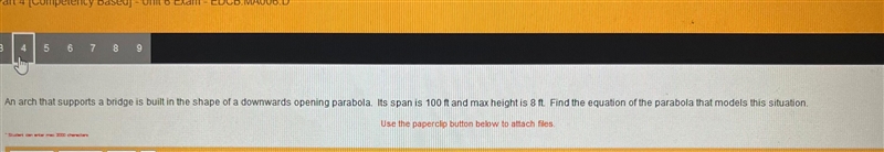 Find the equation for a parabola that is 100ft wide and 8 ft tall and so downwards-example-1