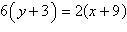 Given that 6( y + 3 ) = 2( x + 9 ), find the ratio of x to y. A. 3/2 B. 3/1 C. 9/2 D-example-1