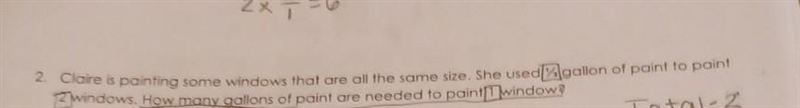 2. Claire is painting some windows that are all the same size. She used gallon of-example-1
