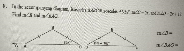 8. In the accompanying diagram, isosceles triangle ABC is approximately equal to isosceles-example-1