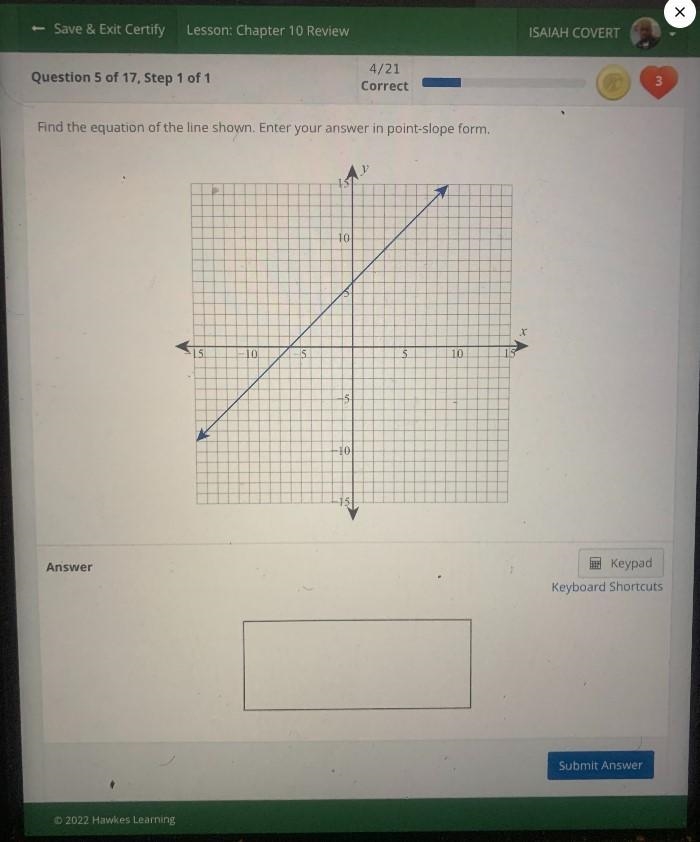 Find the equation of the line shown. Enter your answer in point-slope form.434210x-example-1