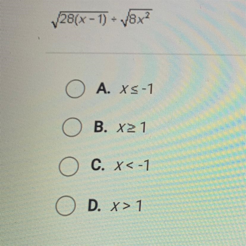 Which inequality represents all values of x for which the quotient below is defined-example-1