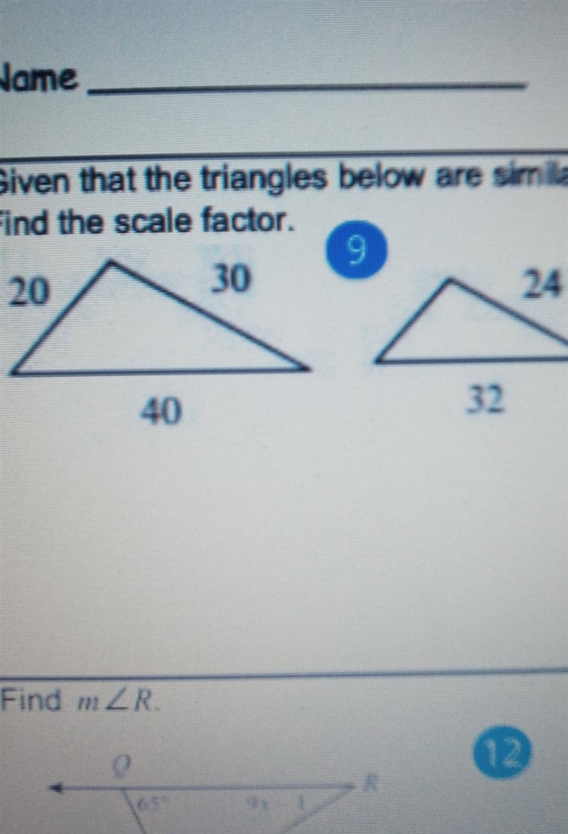 Given that the triangles below are similar.find the scale factor-example-1