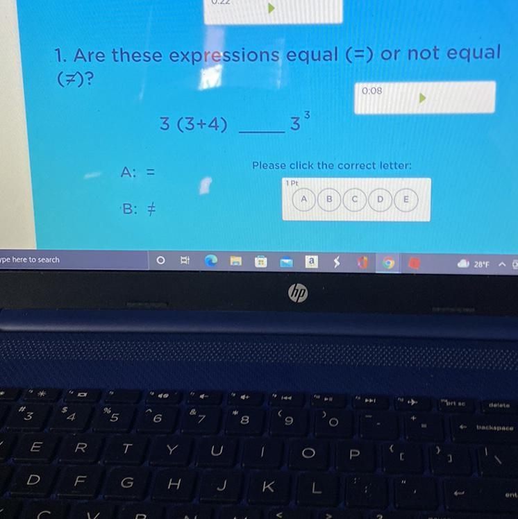 1. Are these expressions equal (=) or not equal 3 (3+4) ________ 3-example-1