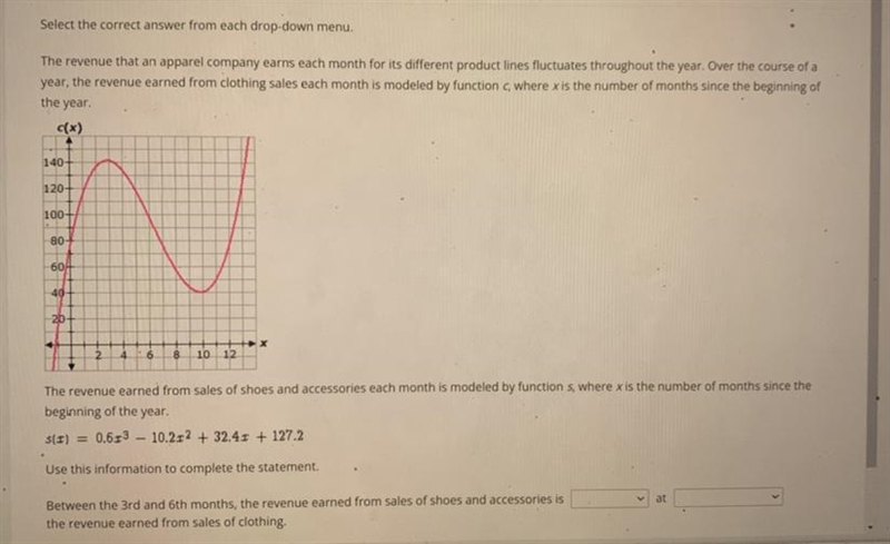 Options for the first box: increasing and decreasingOptions for the second box: A-example-1