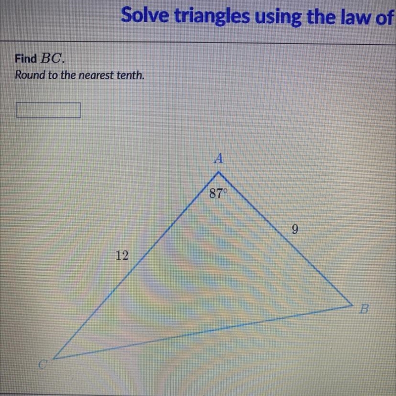 Solve triangles using the law of cosines . Find BC-example-1