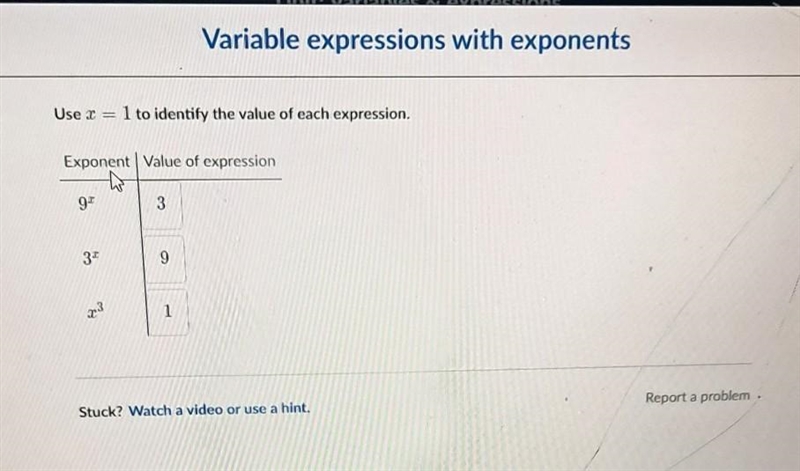 Use x = 1 to identify the value of each expression-example-1