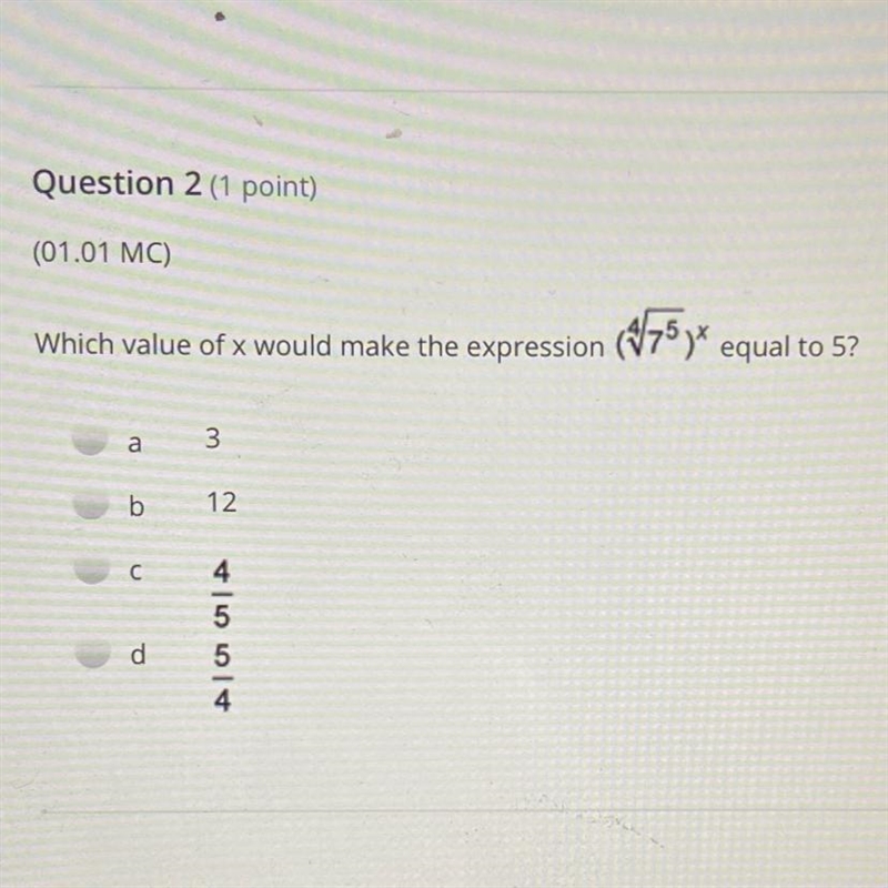 (01.01 MC) Which value of x would make the expression (75)* equal to 5? a b 3 12 C-example-1