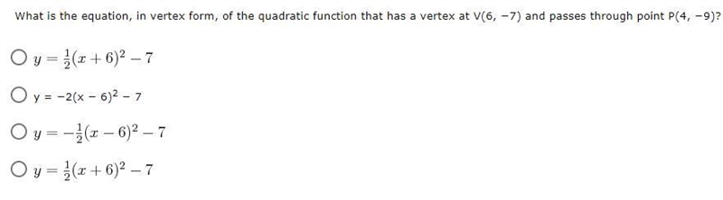 What is the equation, in vertex form, of the quadratic function that has a vertex-example-1